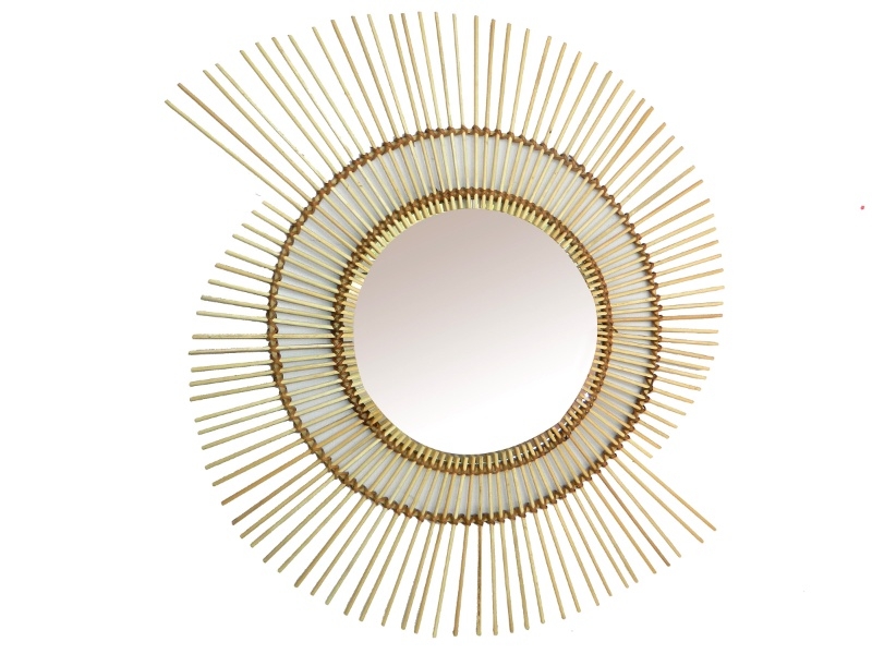 Premium Bamboo Spiral Sunburst Wall Mirror - Handcrafted Boho Decor